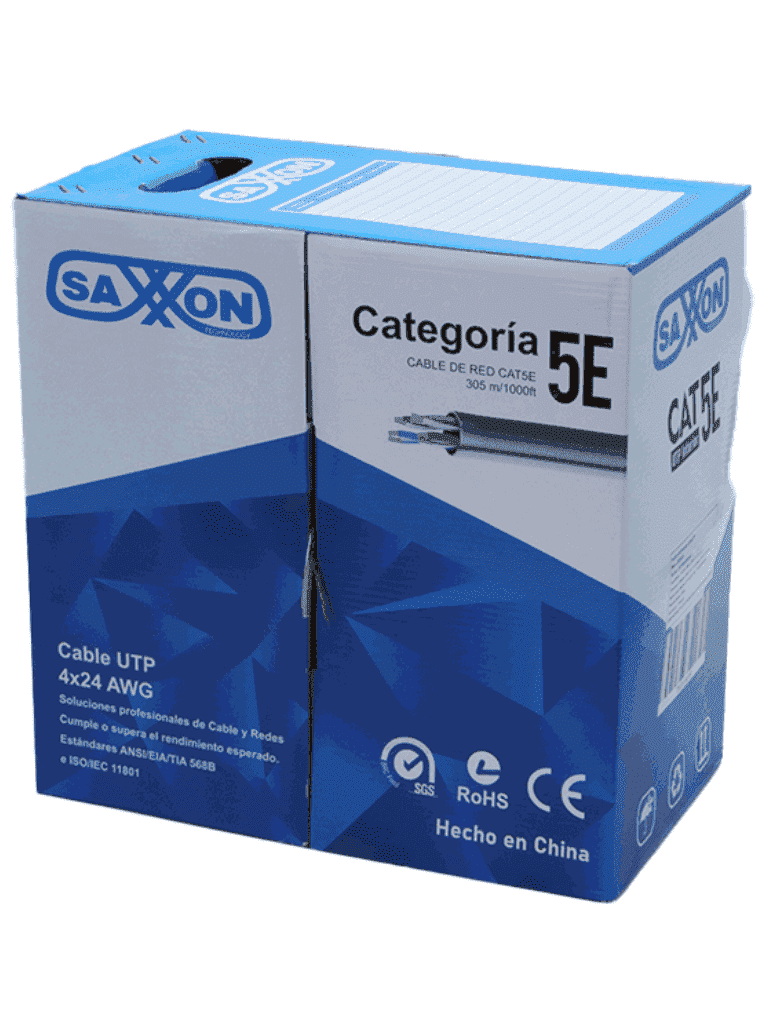 SAXXON OUTP5ECCA305G - Bobina de Cable UTP Cat5e/ 305 Metros/ CCA/ Color Gris/ Uso Interior/ Cert ISO9001/ UL 444/ RoSH/ ANSI/ TIA/ EI-568B