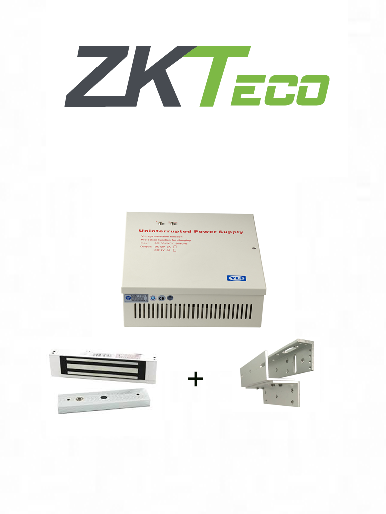 ZKTECO LM120YPAK - Paquete de contrachapa magnética de 120 kg o 264 lb, incluye soporte para instalación en ZL y Gabinete de energía con salida de 12 VDC, soporta batería de respaldo — ZKTeco · SKU ZKT0850006