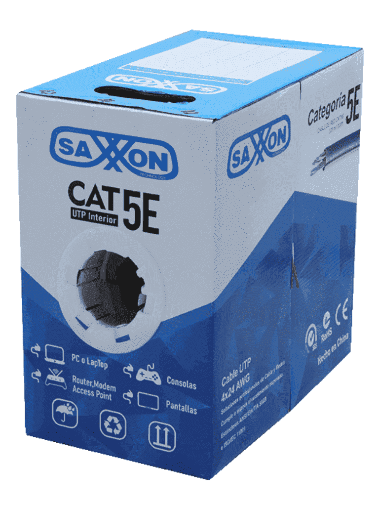 SAXXON OUTP5ECCA305G - Bobina de Cable UTP Cat5e/ 305 Metros/ CCA/ Color Gris/ Uso Interior/ Cert ISO9001/ UL 444/ RoSH/ ANSI/ TIA/ EI-568B
