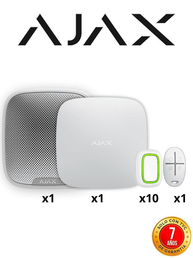 AJAX KIT ALARMA VECINAL W - Panel  Hub4G conexión Ethernet y una ranura 4G LTE / APP “AJAX PRO” iOS y Android , 10 Botones Inalámbricos  ,1 control remoto y una sirena EXTERIOR inalámbrica