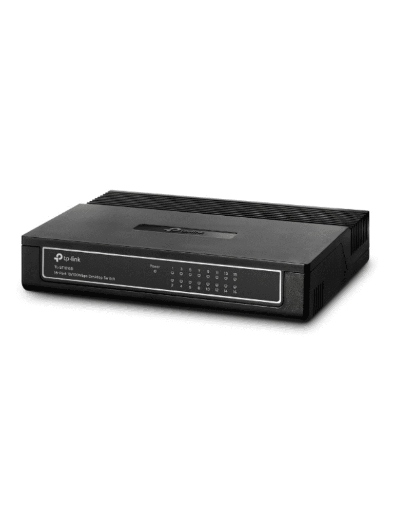TP-LINK TL-SF1016D - Switch de escritorio con 16 puertos RJ45 Fast Ethernet, diseño en plástico y configuración Plug and Play.