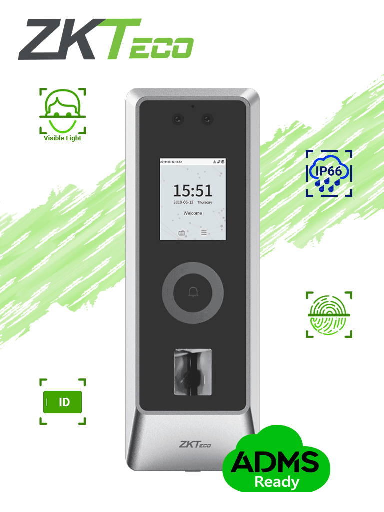 ZKTECO PROMA - Control de Acceso Facial / Exterior IP66 / IK07 / 30,000 rostros / 10,000 huellas / 50,000 tarjetas / ADMS — ZKTeco · SKU ZKT0680049