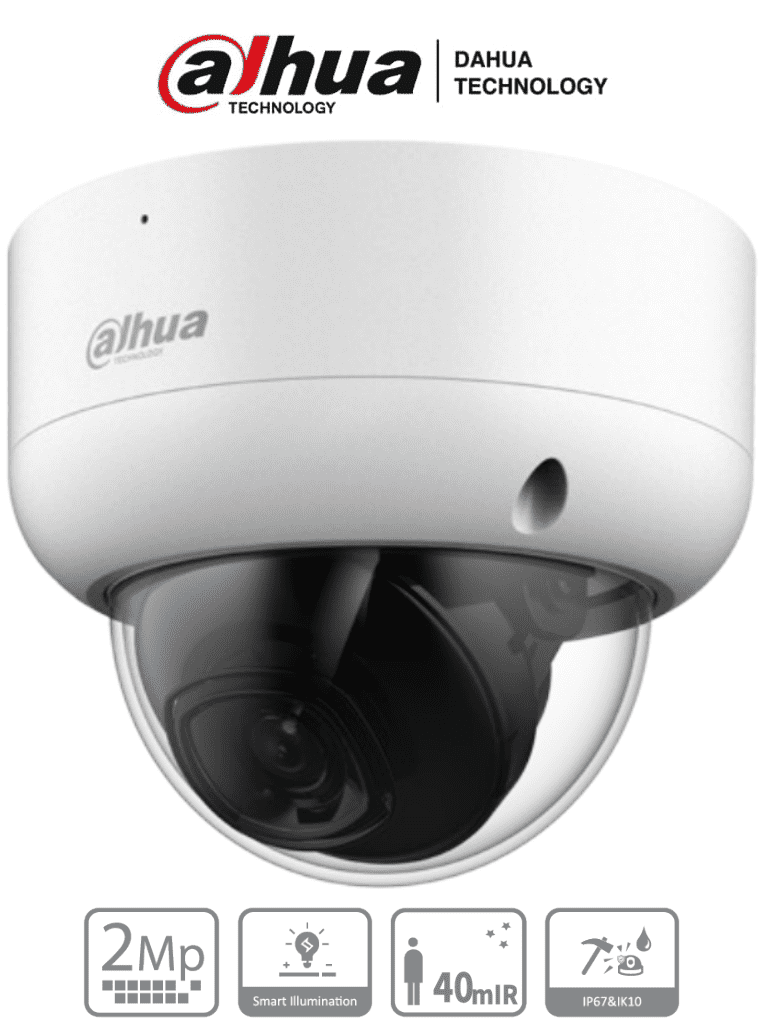 DAHUA HAC-HDBW1200EA - Cámara Domo de 2 Megapíxeles Antivandálica/ 1080p/ Lente 2.8 mm/ 115 Grados de Apertura/ IR de 40 Metros/ Super Adapt/ Protección IK10/ Uso Exterior IP67/ Soporta: HDCVI/TVI/AHD y CVBS/ — Dahua Technology · SKU DHT0300065