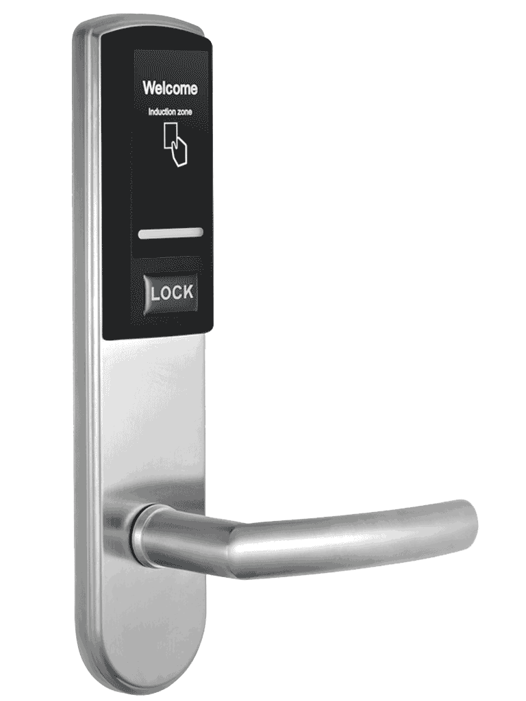 ZKTECO LH3000R - Cerradura Derecha para Hotel con Tecnología Mifare 13.56 MHz, Compatible con Puertas de 40 a 55 mm de Grosor, 2 Pestillos de Seguridad, Fabricada en Acero Inoxidable, Capacidad de Registro de 224 Eventos