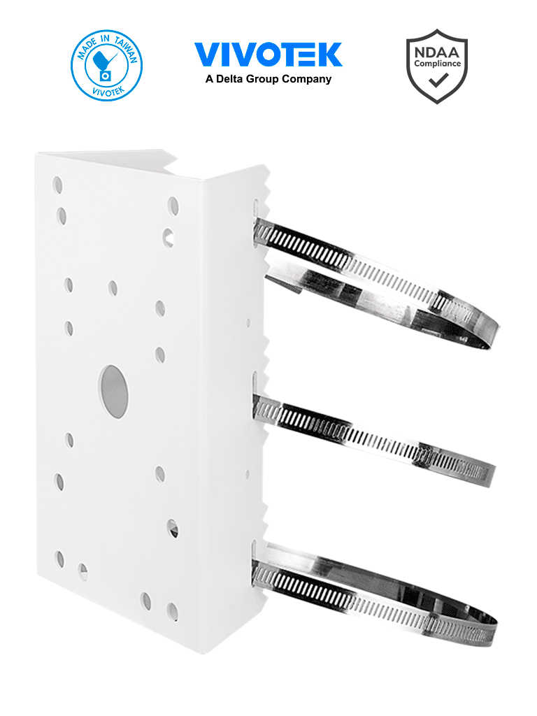 VIVOTEK AM-314 -Soporte para montaje en poste de cámaras y gabinetes para exterior, fabricado en acero y de color blanco · SKU VIA045004