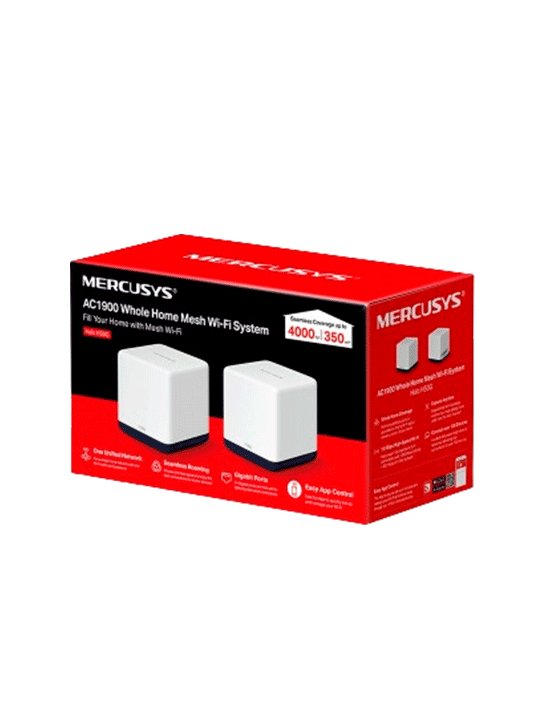 MERCUSYS HALO H50G(2-PACK) - Sistema Wi-Fi Mesh AC1900 para todo el hogar con red unificada, roaming continuo, cobertura completa, doble banda Wi-Fi de 1.9 Gbps, control sencillo mediante aplicación y puertos Gigabit completos.