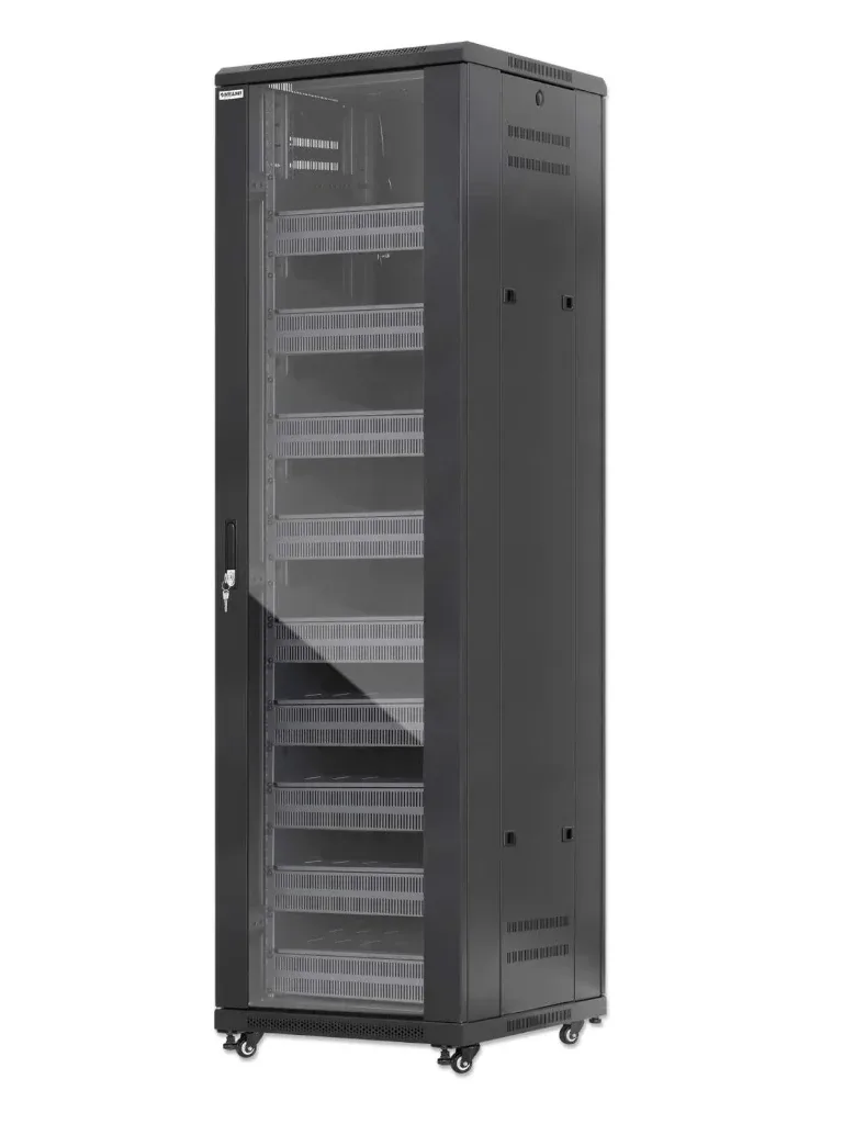 INTELLINET - 716253 - Gabinete 19" Pro Line con extractores de aire, 42U / Frente de 600 mm, unidad de ventilación con dos extractores de aire instalados en el techo, profundidad de 600 mm, Ensamblado, negro RAL 9004