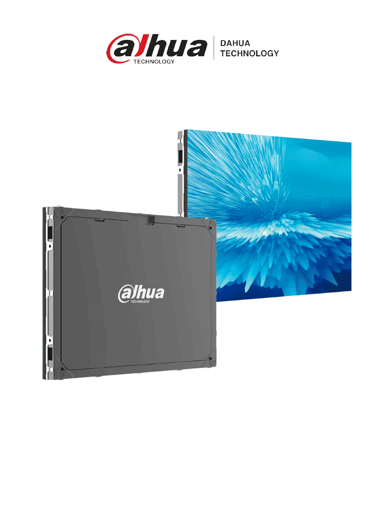Dahua DHI-PHEIA1.8-TH Gabinete led SMD Pitch 1.8 ideal para interiores, 800 nits de brillo. Ofrece mantenimiento frontal y trasero, estructura de aluminio duradera, y dimensiones de 640x480 mm