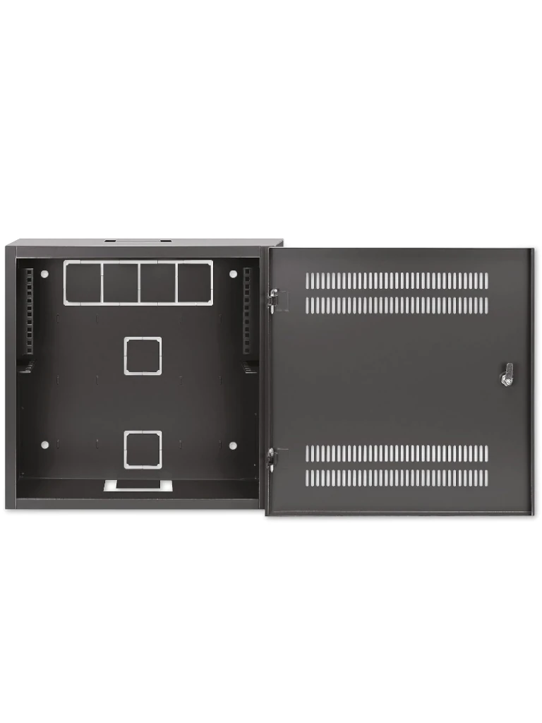 INTELLINET 713689 - Gabinete mural 19" de tamaño reducido / Caja delgada que ahorra espacio con sólo 17.0 cm de profundidad, 4U de rieles horizontales y 2U de rieles verticales / Negro