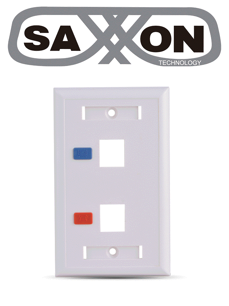 SAXXON A1752E - Placa de pared / Vertical / 2 Puertos tipo keystone / Color blanco / Con etiquetas · SKU TCE339084