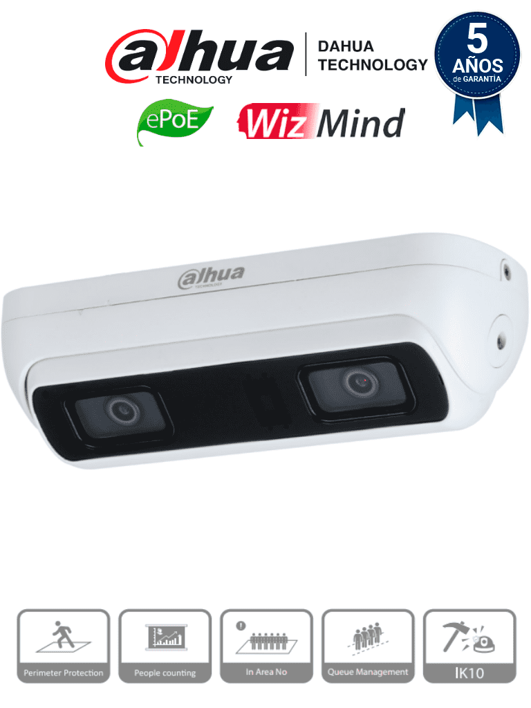 DAHUA IPC-HDW8341XN-3D-0360B-S2 - Cámara IP Dual Resolución de 3 MP/ Lente 3.6 mm/  ∢ 79°/ IR 20 mts/ IA WizMind/ Cont. de Personas/ Personas en Areas/ Gestion de Filas/ Starlight/ ePoE/H.265+/ IP67/ IK10/ Micrófono/ Sirena/ E&S Alarma y Audio