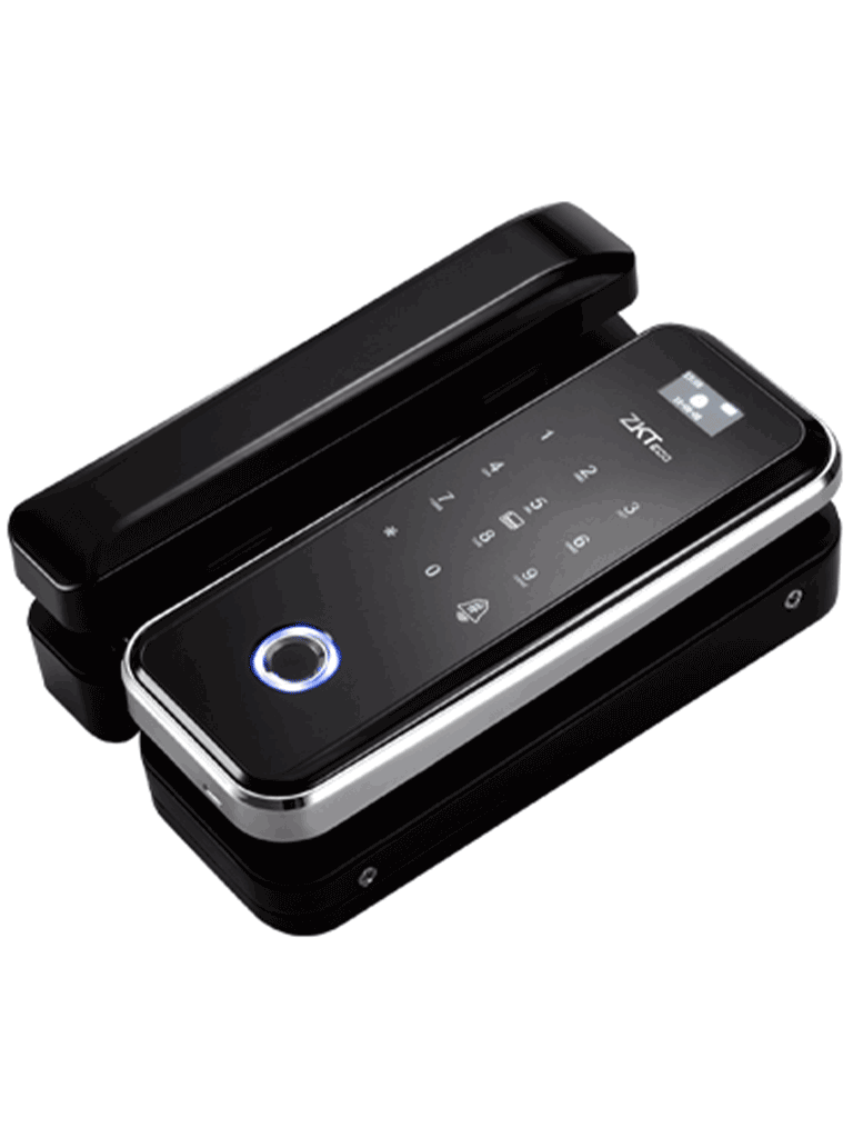 ZK GL300 - Cerradura Biométrica para Puertas de Vidrio, Compatible con Anchos de Puerta de 10 a 12 mm, Capacidad para 100 Usuarios, Control Remoto Incluido, Compatible con Tarjetas Mifare 13.56 MHz
