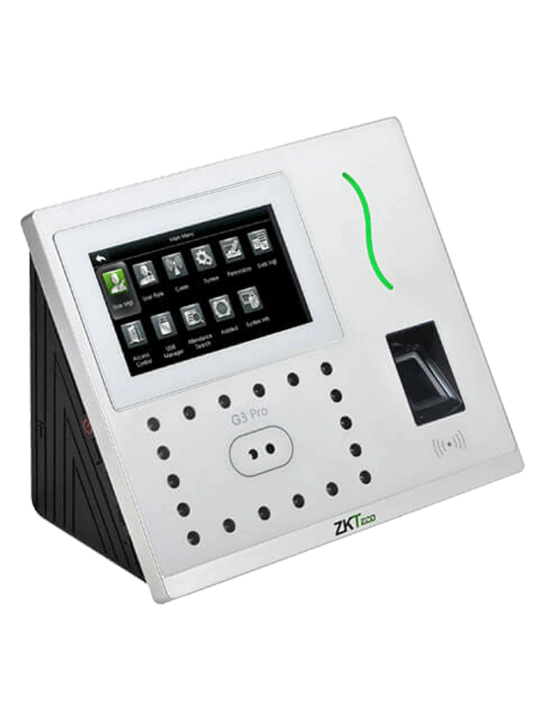 ZKTECO G3PRO -Control de Asistencia y Acceso con Autenticación Facial (12000 Rostros), Huella Digital BioID+ (20000), Tarjeta ID 125 KHz (20000), Verificación Palma (6000), Registro de 200,000 Eventos, Green Label y TCP/IP