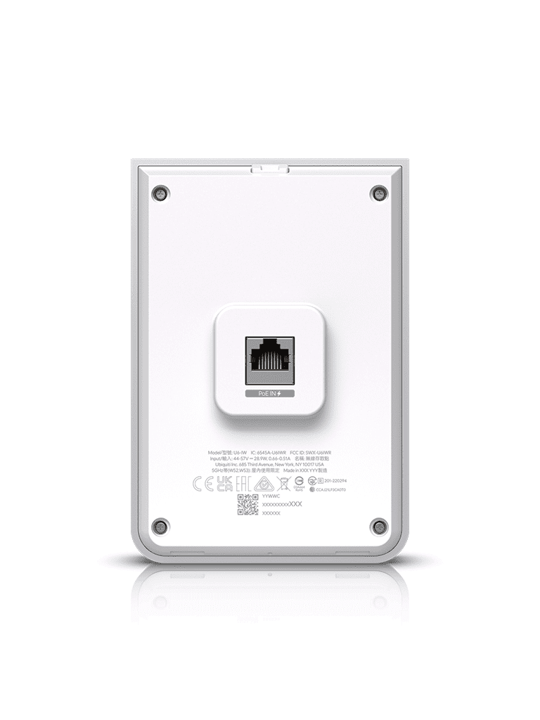 UBIQUITI U6-IW - Punto de Acceso para pared WiFi 6/ Frecuencia de operación 2.4GHz y 5GHz/ Capacidad de transmisión de hasta 5.3Gbps/ 4 Puertos secundarios RJ-45