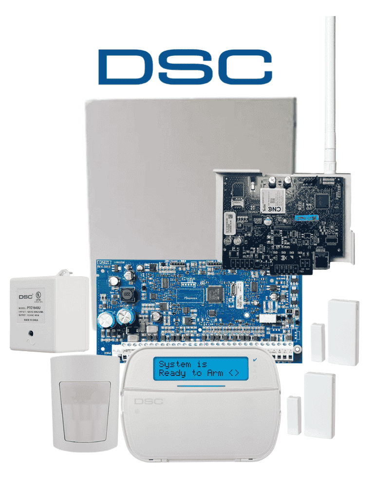 DSC NEO-RF-LCD-IPLTE-SB Paquete NEO 32 Zonas /Comunicador Dual TL280LE/Panel HS2032/Teclado RF LCD HS2LCDRF9N/2 Contactos PG9303/1 PIR Inalámbrico PGP9914/Transformador/Gabinete GMX003. Sin Batería · SKU DSC1170022