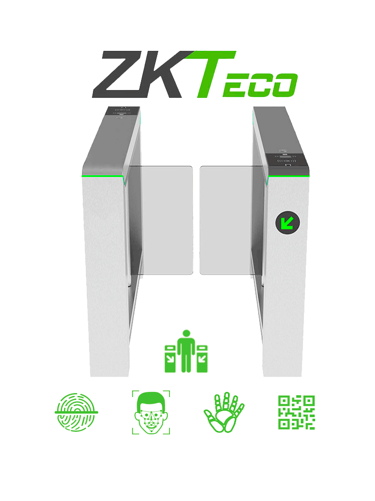 ZKTECO MARSB1000 - Barrera Peatonal Tipo Swing Bidirecc. / 2 Chasis Acero SUS304/ / Motor Brushless / 110V / 25 x Min / Carril 65 cm / Exterior Protegido / 5 millones de Ciclos / No cuenta con Lectores y Panel
