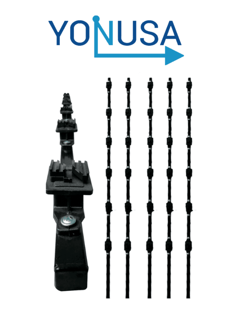 YONUSA K156L - Kit de 5 postes de perfil 3/4 en color negro de 1.2 mts de largo, con 6 aisladores de paso para 6 líneas con 15 cm de separación/ Listo para instalación en campo