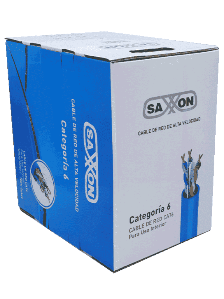 SAXXON OUTP6COP305B - Cable UTP Cat6 100% cobre, 305 metros, bobinado REELEX, color azul para interior. Certificado ISO9001, UL 444, RoHS, ANSI/TIA/EIA. Ideal para redes de datos y video.