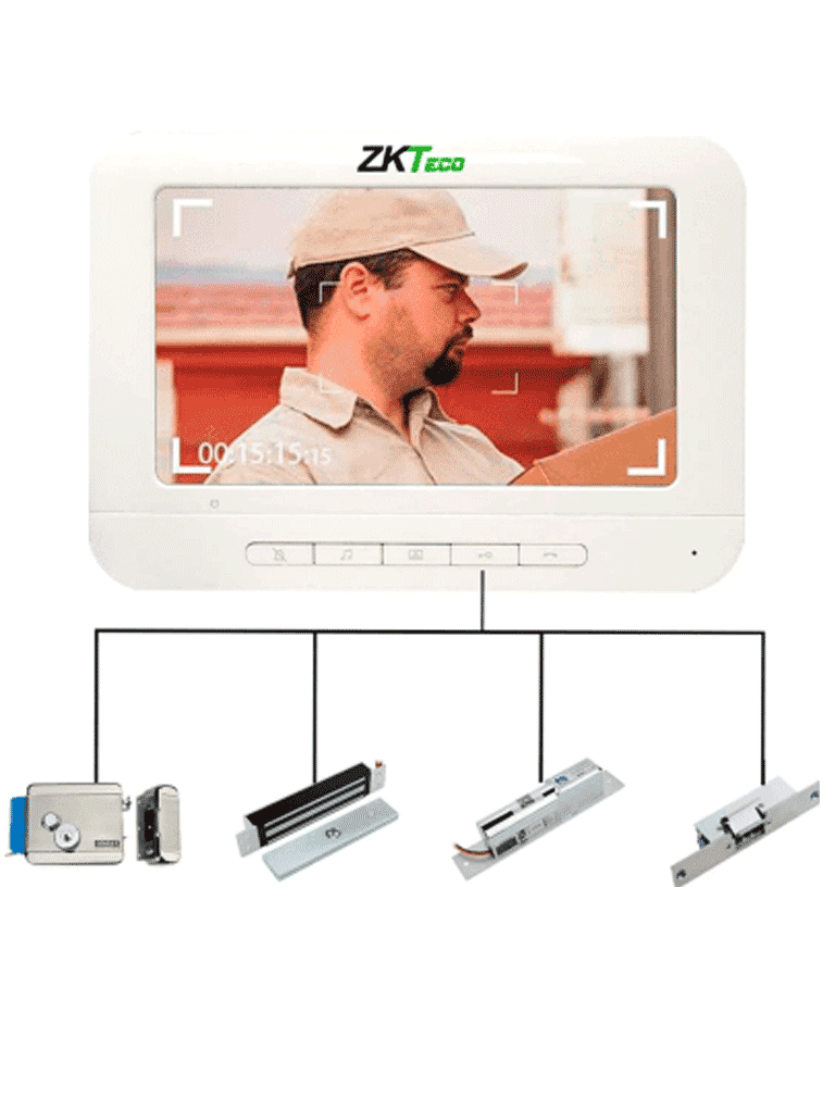 ZKTECO VDP03B3 Kit - Kit de Videoportero Analógico / Monitor de 7 Pulgadas / Frente de Calle con cámara de 1 MP / Angulo de Visión 87° /  Conexión hasta 4 monitores