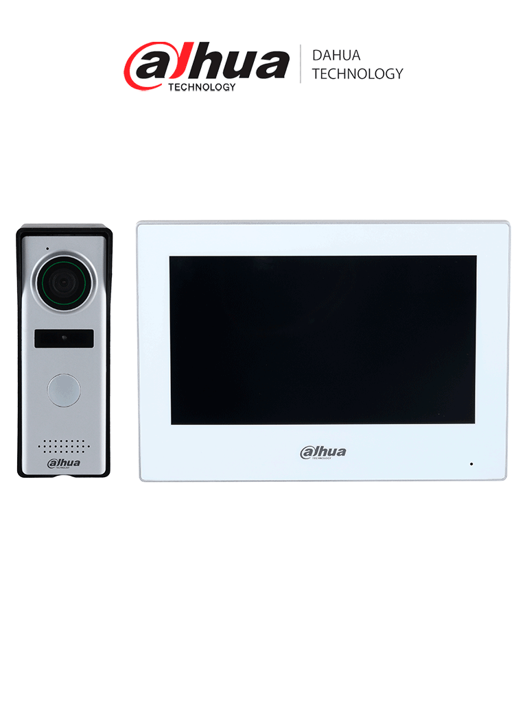 DAHUA DHI-KTH01 - Kit de Videopotero Hibrido/ Frente de Calle Analogico con Camara de 1.3 MP/ Monitor Touch de 7 Pulgadas WiFi/ 4 Hilos al Frente de Calle/ 6&1 E&S de Alarma/ Soporta Cámaras IP/ Compatible App DMSS/ Apertura remota puerta