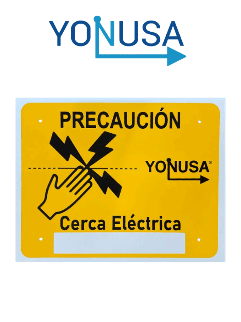 YONUSA LPVOLTAS - Letrero o anuncio genérico preventivo de alta tensión para colocación en cercos eléctricos entre cada 6 a 8 metros/ Espacio para publicidad teléfono, logo o correo de empresa