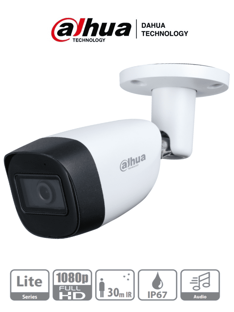 DAHUA HAC-HFW1200CMN-A- Camara Bullet 1080p/ Lente de 2.8 mm/ Microfono Integrado/ 101 Grados de Apertura/ Metalica/ IR de 30 Mts/ IP67/ Soporta CVI/CVBS/AHD/TVI/ — Dahua Technology · SKU DHT0290052