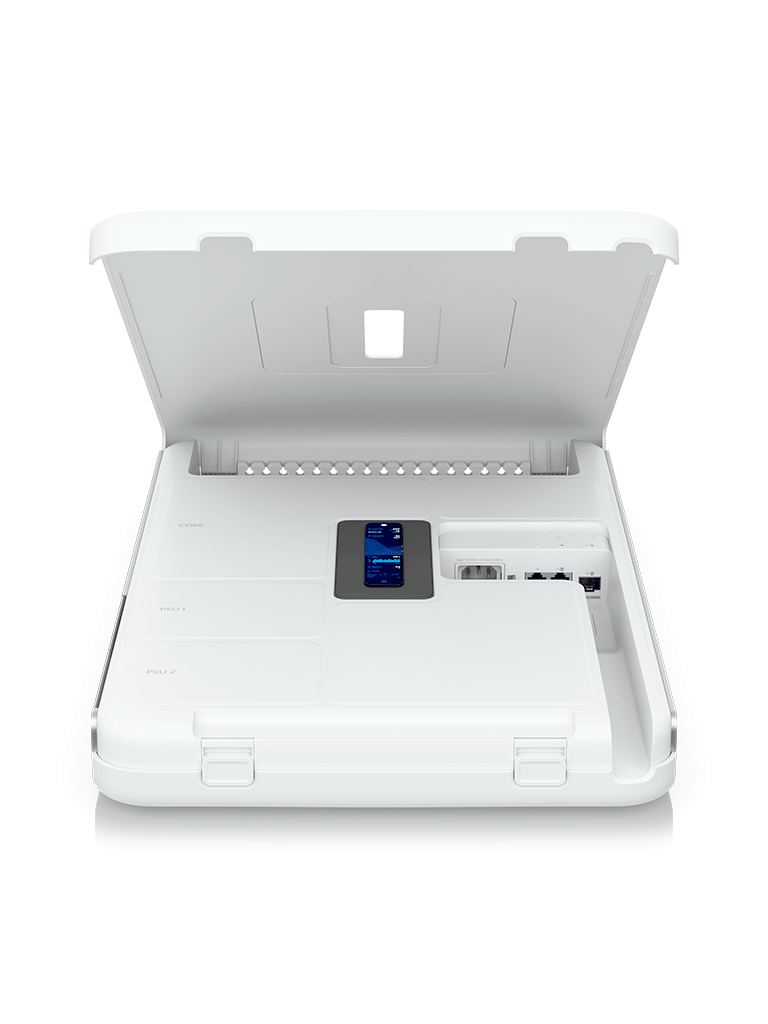 UBIQUITI UDW - Dream Wall , Ruteador todo en uno , administre todas las aplicaciones de UniFi , Switch 17 puertos GbE POE , WiFi 6 MU-MIMO 4x4 , 128 GB SSD interno expandible , Balanceo de cargas o failover/ 2 WAN (2.5 GbE y 10G SFP+).