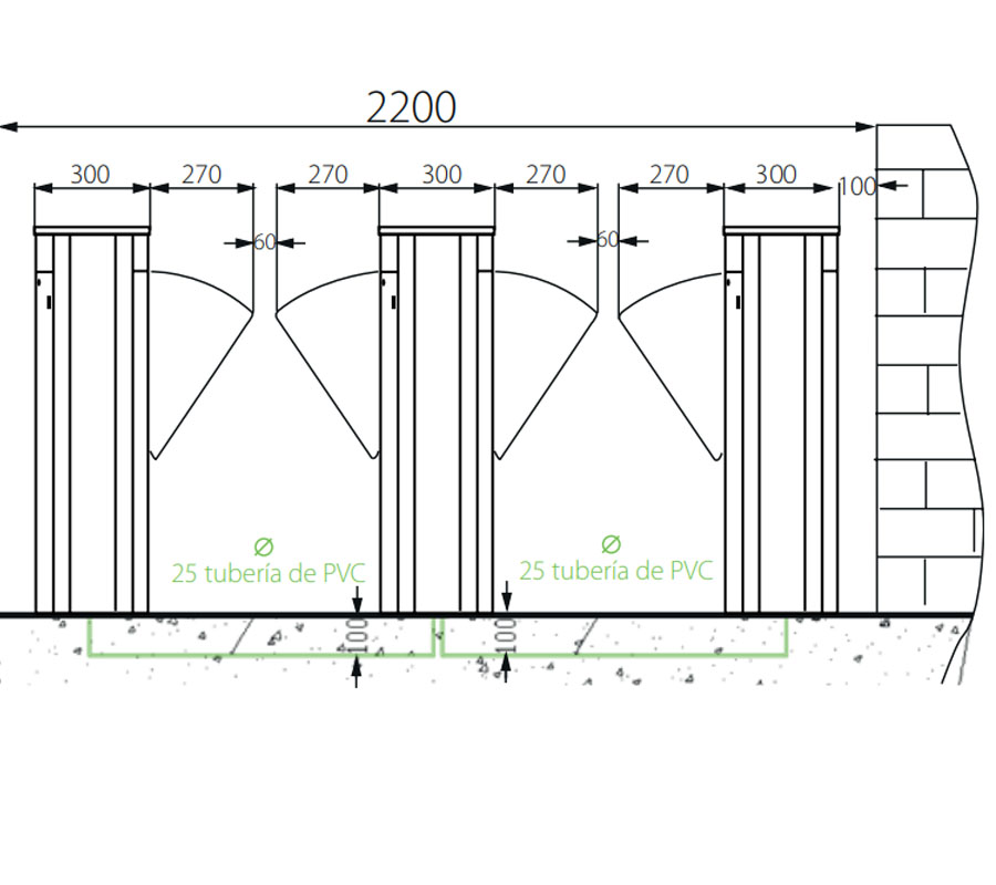 ZKTECO FBL5222 - Barrera Peatonal Central / Acero SUS304 y Cristal Templado / Aleta de Acrílico / Carril 60 cm / Exterior Protegido / 30 a 40 Personas X Min / 2 Millones de Ciclos / Incluye Panel INBIO260 PULL y  FR1200 ID