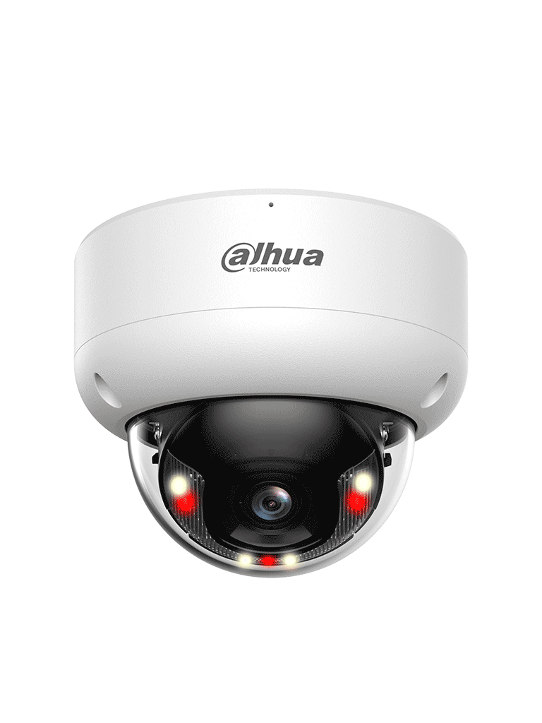 DAHUA DH-IPC-HDBW3249EP-AS-IL-0280B Cámara IP Domo Antivandálica de2MP/WizSense / Xinghan/SMD 4.0/IA SSA/ Iluminador dual inteligente/ AcuPick/ 2.8mm/ 100°/IR, luz cálida 40m/Micrófono incorporado/IP67/IK10/ E&S de Alarma y Audio/ Ranura MicroSD/