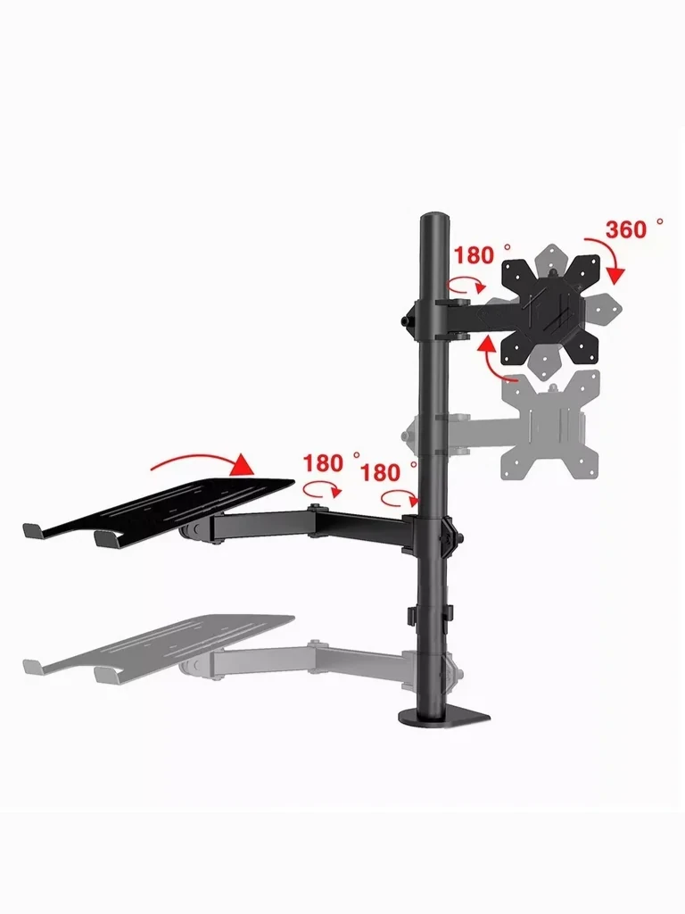 TCE LMG25NB - Soporte de Escritorio Combinado para Monitor de 13" a 32" y Laptop de 10 a 17" , Carga Máxima Monitor 8Kg ,  Ajuste de Inclinación y Rotación