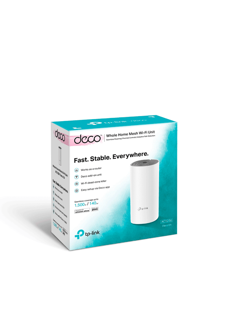 TP-LINK Deco E4(1-pack) - Router inalámbrico mesh para hogar dedoble banda AC 1200, con 2 puertos 10/100 Mbps y compatible con Alexa.