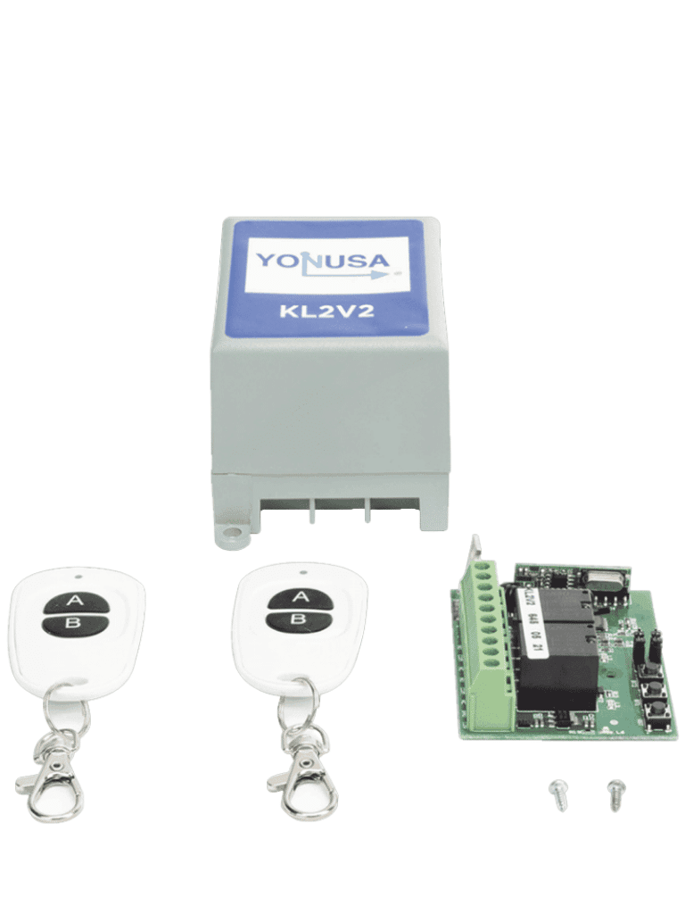 YONUSA KL2V2 -  Módulo de mando receptor y dos transmisores compatible con todos los energizadores Yonusa, conexion sencilla, armado y desarmado de cerco eléctrico