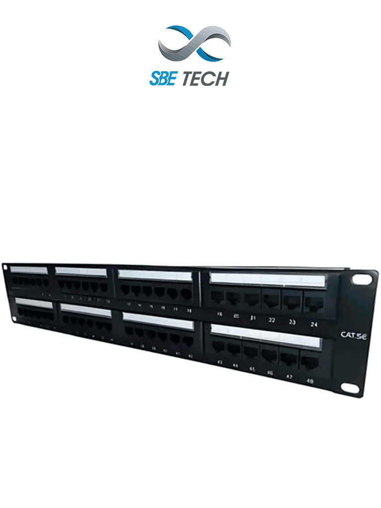 SBE TECH SBE-2202-48P - Panel de parcheo categoría 5e con 48 puertos e incluye etiquetas en frente y parte trasera