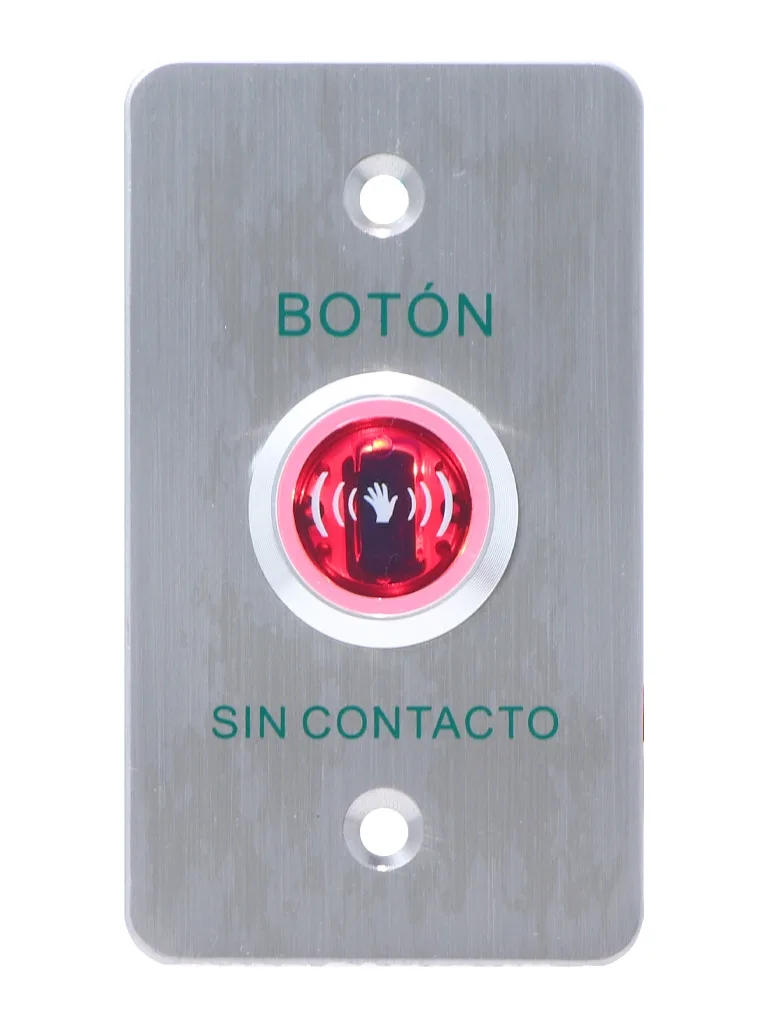YLI ISK841BLED - Botón de Salida sin Contacto, Indicador LED, Acero Inoxidable, 12 VCC, Función NC/NO, Distancia de Detección y Retardo del Relevador Ajustables