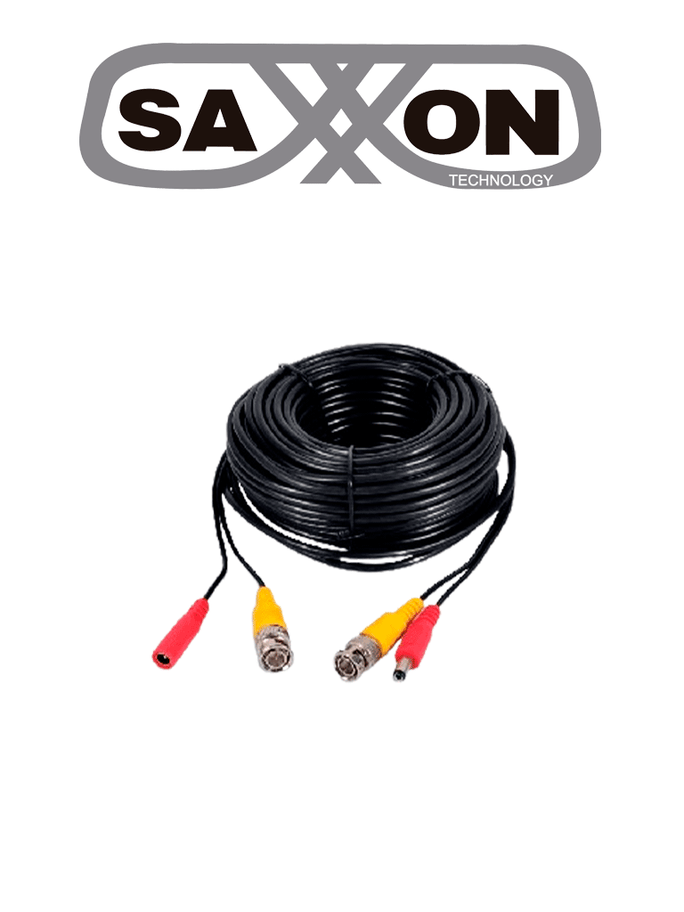 SAXXON SXWB50 - Cable Coaxial Siamés Armado / Conector BNC de Video / Conector de Alimentación / 50 Metros  / 100% Cobre / Optimizado para cámaras 4K / Uso en interior /