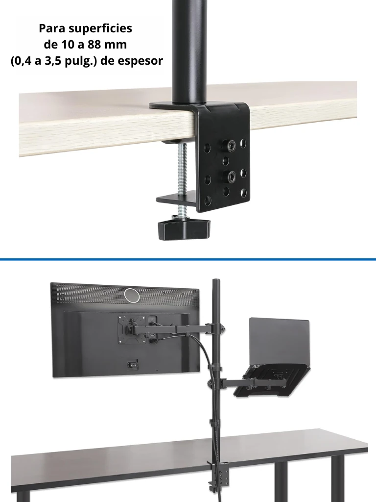 TCE LMG25NB - Soporte de Escritorio Combinado para Monitor de 13" a 32" y Laptop de 10 a 17" , Carga Máxima Monitor 8Kg ,  Ajuste de Inclinación y Rotación
