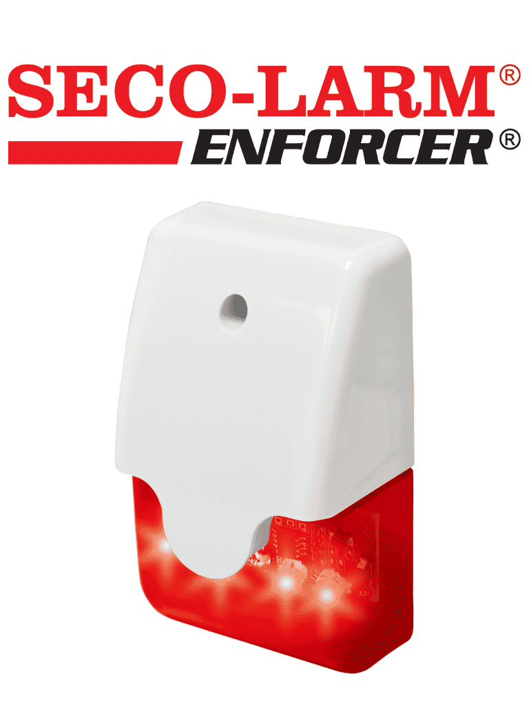 Seco-Larm SL1312SAR -  Sirena mini piezoeléctrica  roja y luz estroboscópica LED