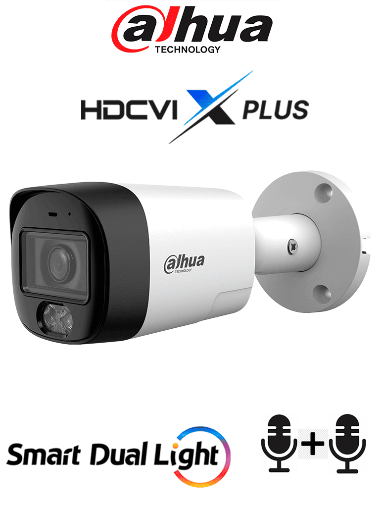 DAHUA DH-HAC-HFW1801RMN-IL-T -Cámara Bullet 4K/ HDCVI X PLUS/ Lente 2.8mm / Audio Bidireccional/ 106 Grados de Apertura/ Iluminación Dual Inteligente IR y Luz Calida de Hasta 30Mts/ WDR Real de 120 dB/ Soporta CVI & TVI & AHD & CVBS/ Metálica