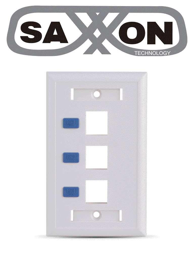 SAXXON A1753E - Placa de pared / Vertical / 3 Puertos tipo keystone / Color blanco / Con etiquetas · SKU TCE441024