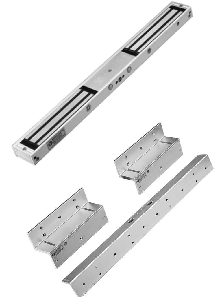 YLI YM180NDLEDPACK - Paquete de Cerradura Magnética doble con Led YM180NDLED y Soporte de Fijación Tipo ZL / Fuerza de Sujeción 180Kg / 350Lb por extremo / Voltaje dual / Puertas de madera, vidrio, metálica — YLI ELECTRONIC · SKU YLE0850013