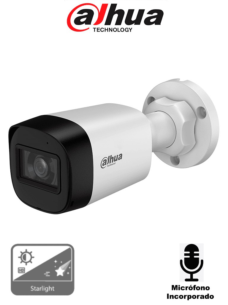 DAHUA DH-HAC-HFW1500RLN-A-S3-DIP - Cámara Bullet de 5 Megapíxeles Starlight/ Micrófono Integrado/ Lente de 2.8mm/ Hasta 30 mts de Iluminación Inteligente/ IP67 — Dahua Technology · SKU DHT0290122