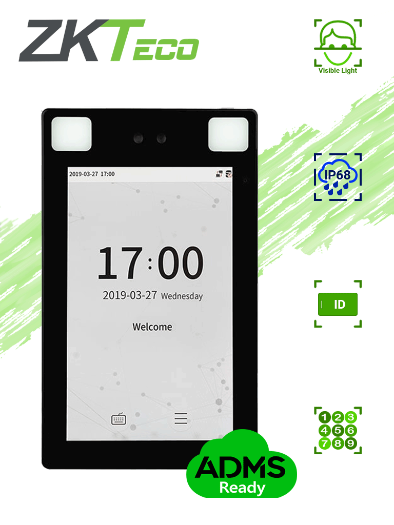 ZKTECO ProFace X- Terminal de Control de Acceso con Reconocimiento Facial/ para Exterior de -30° hasta 60°/ 30,000 Rostros/ 50,000 Tarjetas RFID 125 Khz/ 8 Pulgadas/ IP68/ IK04/ Serie Visible Light — ZKTeco · SKU ZTA0610006