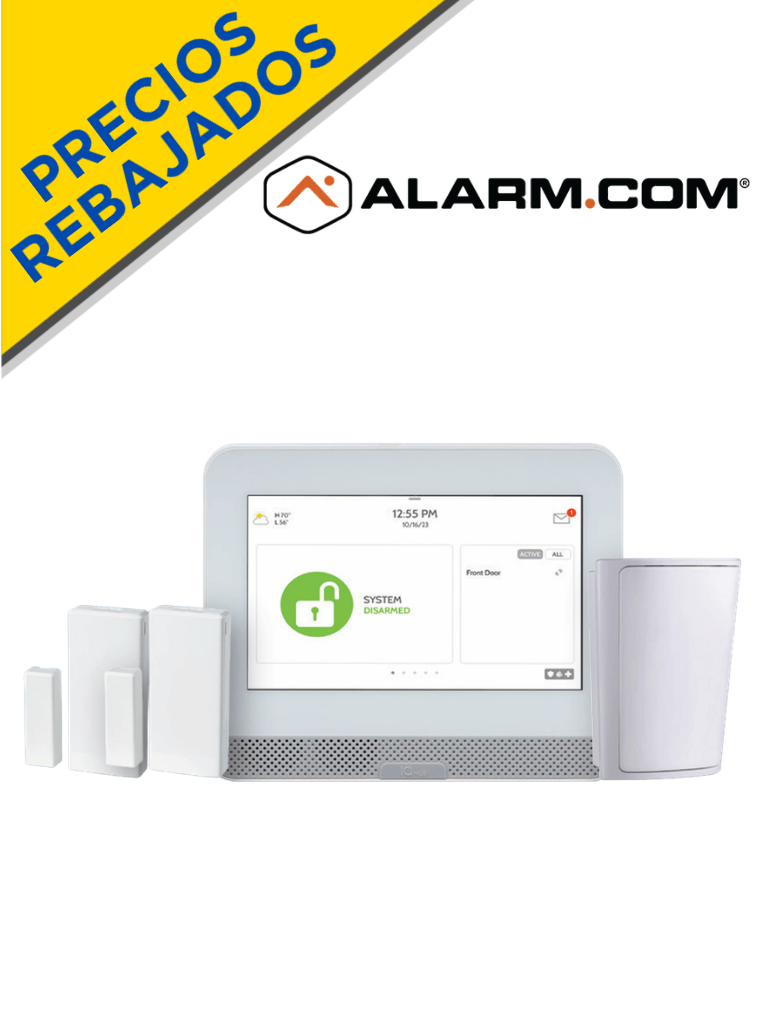 QOLSYS IQ4HUB PACK - Paquete que contiene Sistema de Alarma IQ HUB ALARM.COM autocontenido , con pantalla táctil de 7", Power G 915 Mhz  1 sensor PIR inalámbrico PGP9914 y 2 sensores magnéticos inalámbricos PG9303