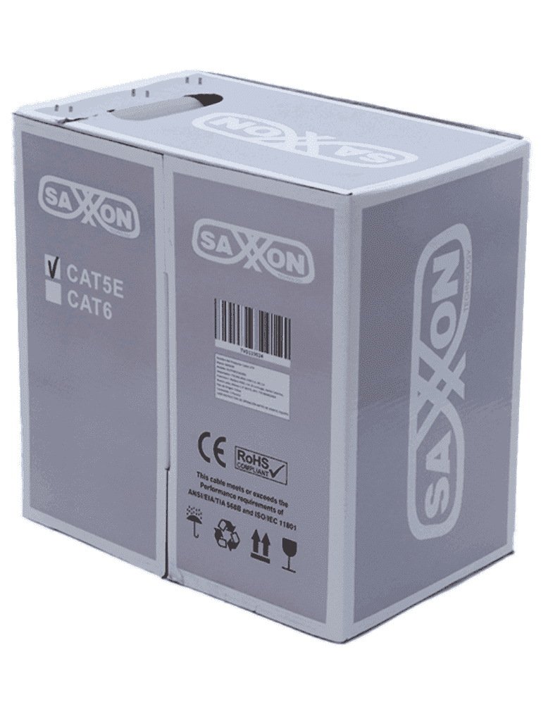 SAXXON OUTP5ECCA100G- Bobina de Cable UTP Cat5e/ 100 Metros/ CCA/ Color Gris/ Uso Interior/ Cert ISO9001/ UL 444/ RoSH/ ANSI/ TIA/ EI-568B