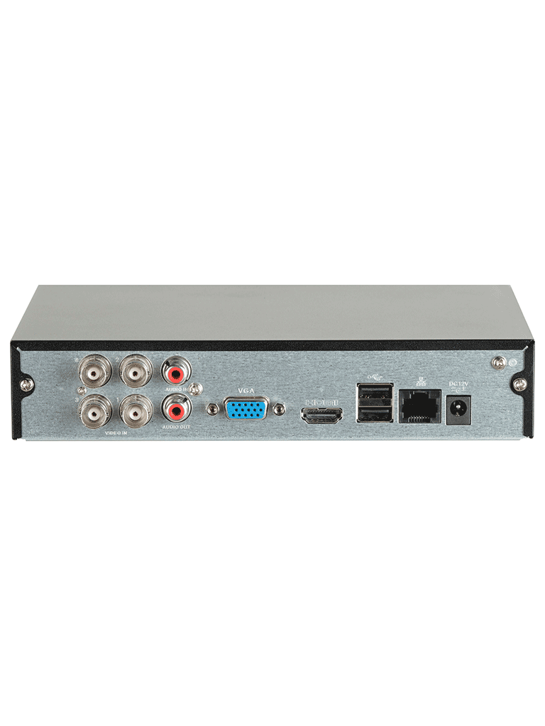 DAHUA KITXVR1B04H-I4B2A51-U - Kit de 4 Cámaras metálicas 5 MP Lente de 2.8mm y un DVR Cooper-I WizSense, 4 Canales + 1 IP o Hasta 5 Canales IP. Soporta Con IA, H.265+, SMD Plus y Búsqueda de Humanos y Vehículos.
