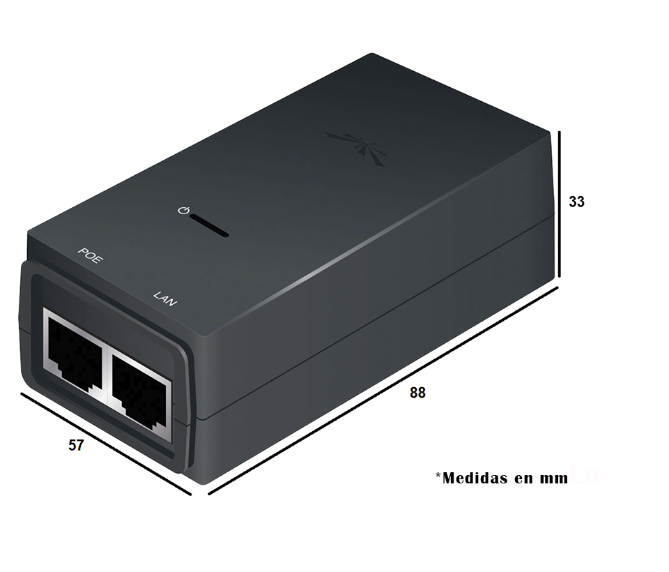 UBIQUITI POE-24-24W - Inyector PoE pasivo para equipos Ubiquiti de 24V DC a 1.0A y función de reset remoto.