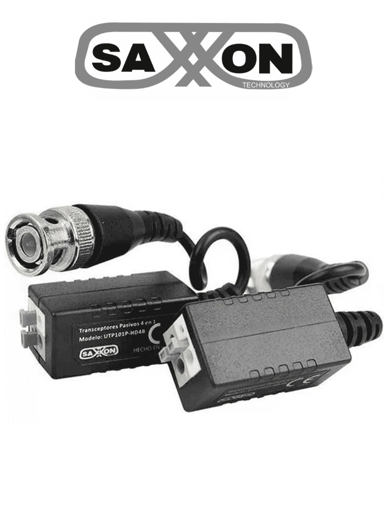 SAXXON VB-03 Par de transceptores pasivos (Video Baluns) soporta 8MP 4k a 150m, 4MP a 200m, 1080p a 250m, 720p a 300m en CVI. Compatible con HDCVI, TVI, AHD y CVBS. Incluye 1 terminal Push para fácil conexión