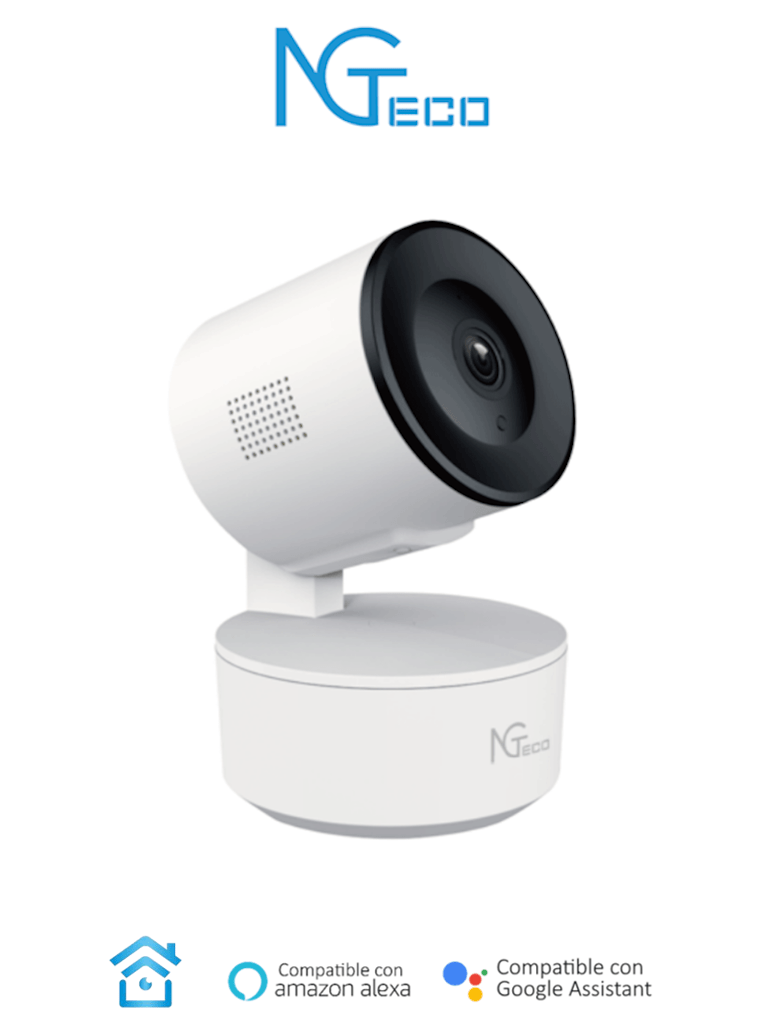 NGTECO NGC2301 - Cámara PT WiFi / 1080p / Distancia IR 5 metros / Detección de movimiento / Movimiento 355° horizontal, 80° vertical / Almacenamiento Local y en la Nube / Control Remoto / Audio Bi-direccional / Funciona con Alexa — ZKTeco · SKU ZKT0030003