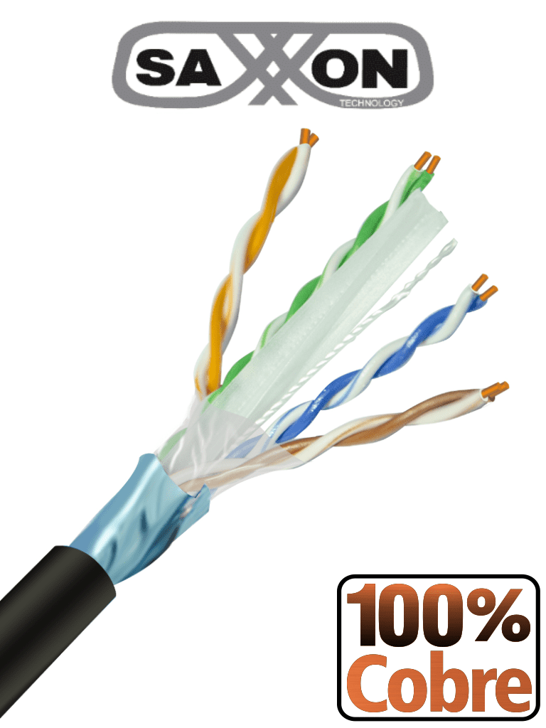SAXXON OFTPCAT6COPEXT - Bobina de Cable FTP Cat6 100% Cobre/ 305 Metros/ Blindado/ Color Negro/ Uso Exterior/ Ideal para Cableado de Redes de Datos y Video/ Cert ISO9001/ UL / RoSH/ · SKU SXN1570006