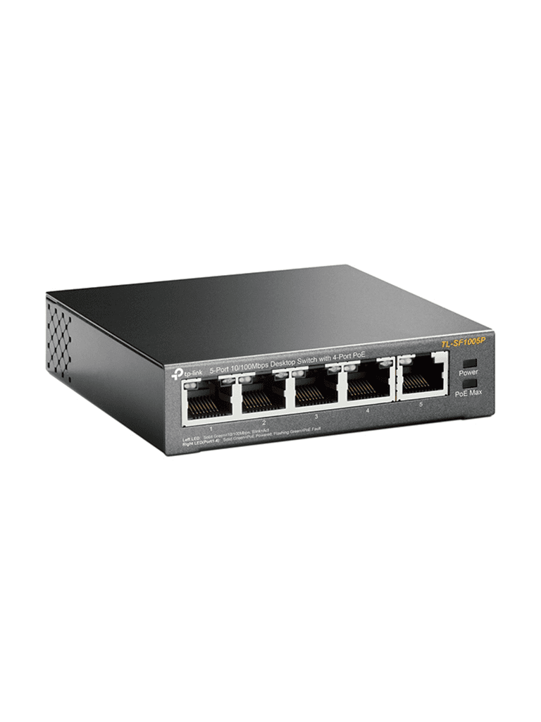TP-LINK TL-SF1005P - Switch PoE no administrable con 5 puertos Fast Ethernet, incluyendo 4 puertos PoE AF. Suministro PoE hasta 67W y modo extendido para conexiones de hasta 250m.